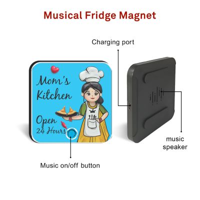 Mom’s Kitchen Open 24 Hours Personalized Musical Fridge Magnet Rechargeable Audio Magnet for Mom